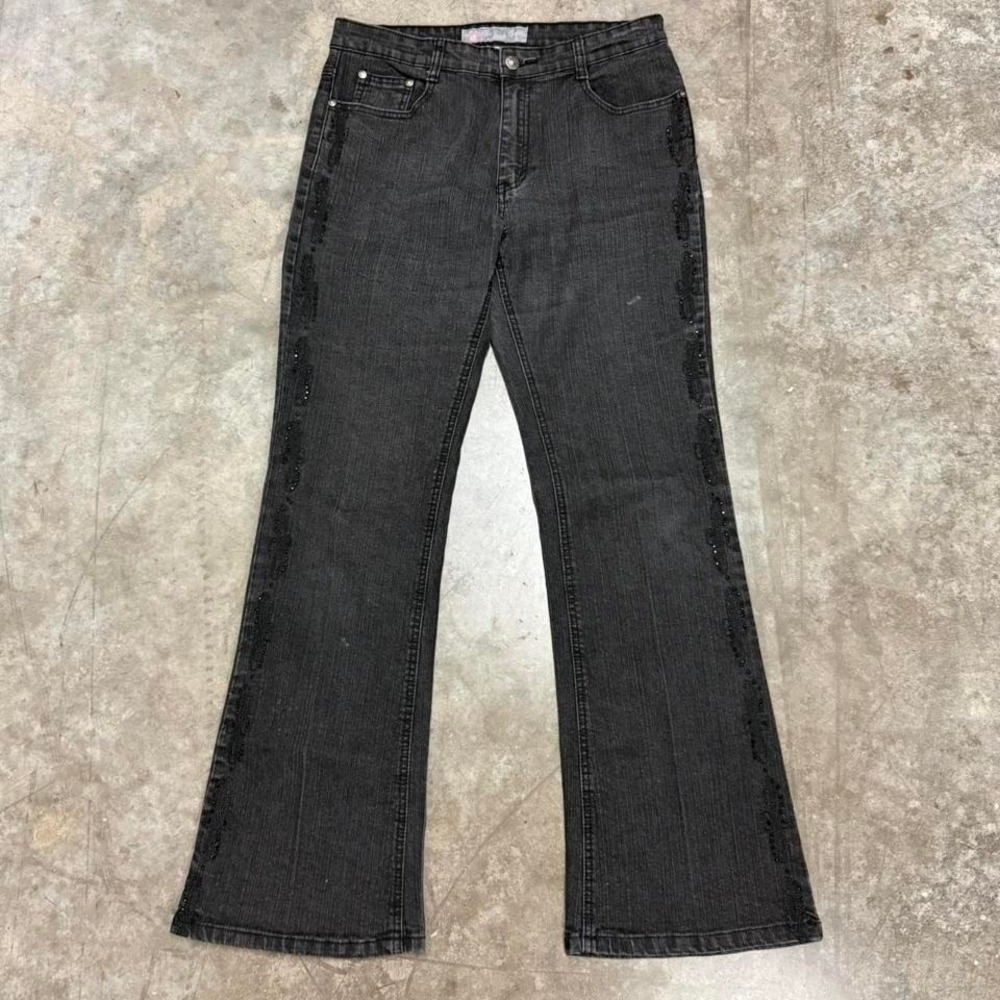 COS Jeans Black Rhinestone Embellished Flared Jeans 30x30